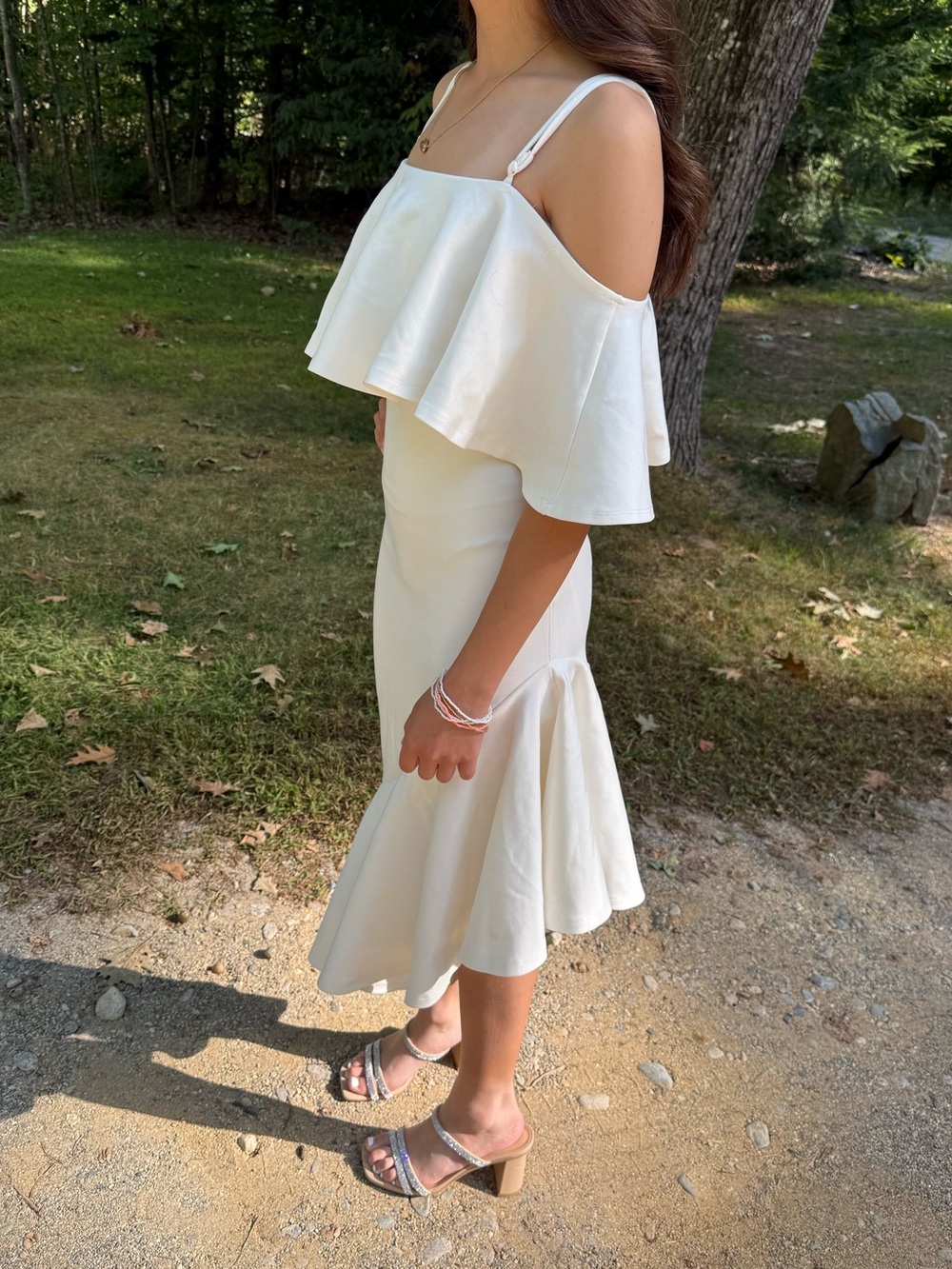 Lulu's Cream Off-Shoulder Ruffle Midi Dress - Picture 3 of 5